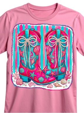 Western Cowboy Boots Pink Graphic Tee